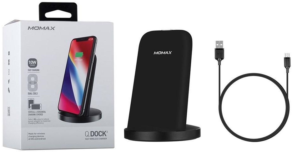 Беспроводное зарядное устройство Momax Q.Dock 2 Fast Wireless Charger UD5 (вертикальная подставка) черный фото 2