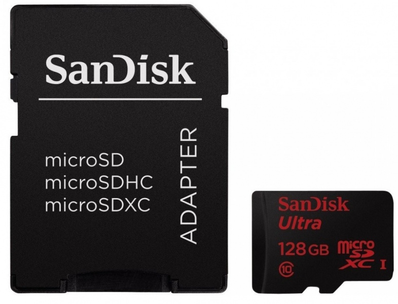 Карта памяти SanDisk Ultra microSDXC 128GB Class 10 UHS-I (100MB/s) с адаптером фото 1