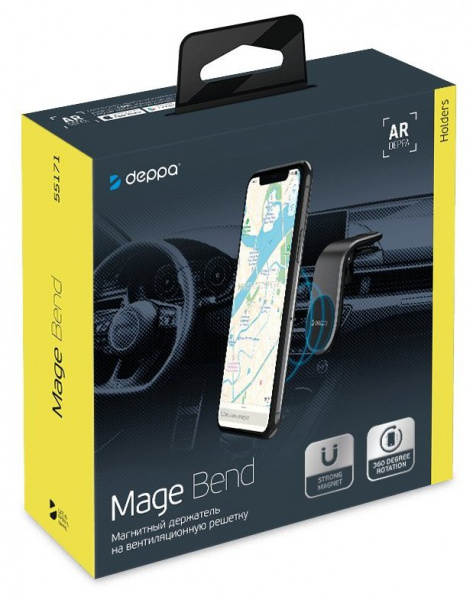 Автомобильный держатель Mage Bend для смартфонов, магнитный, крепление на вент.решетку, черный, Deppa фото 2