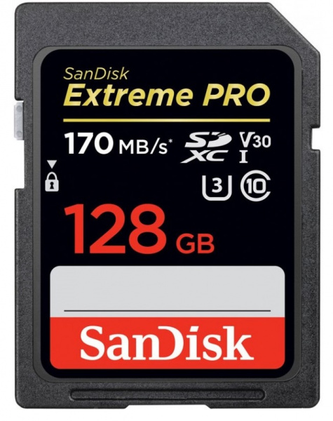 Карта памяти Sandisk Extreme Pro SDXC 128GB Class 10 V30 UHS-I (U3) 170MB/s фото 1