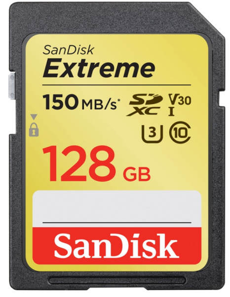Карта памяти Sandisk Extreme SDXC 128GB V30 UHS-I (U3) 150MB/s фото 1