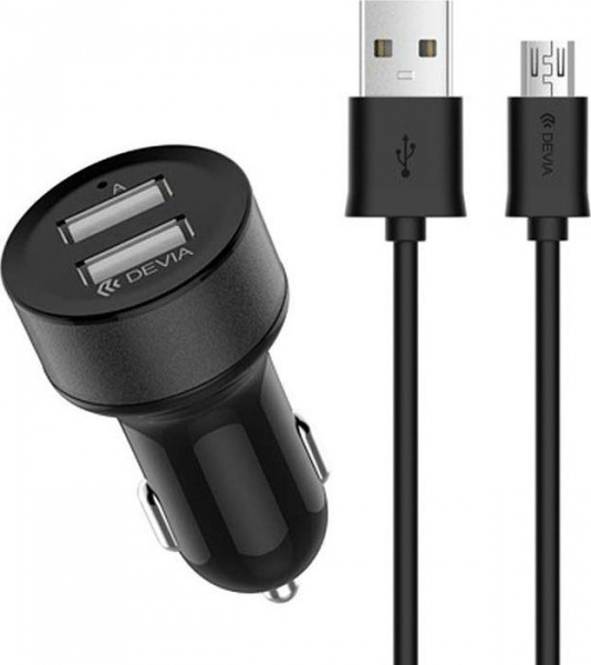 АЗУ Devia Smart Dual USB Car Charger Suit 2 USB + кабель Micro USB, черный фото 2